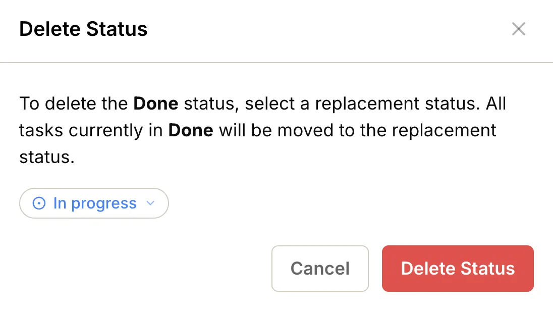 Screenshot: Delete status form